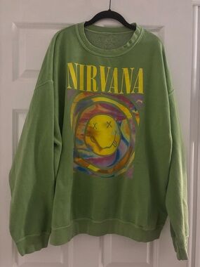 NIRVANA Lime Green Psychedelic Graphic Sweatshirt size label is S/M